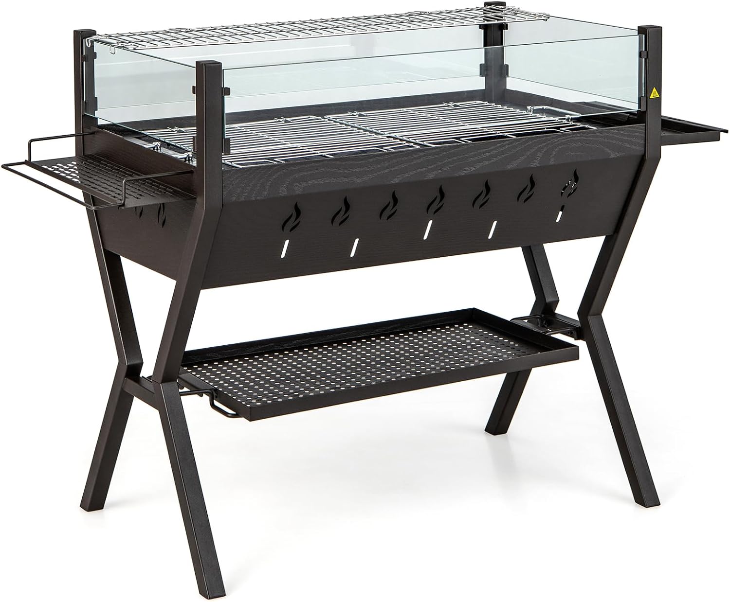 Barbecue a Carbonella, Griglia a Carbone Portatile con Protezione Antivento, Ripiani per Condimenti, Mensola Portaoggetti, per Cucinare, Campeggio e picnic