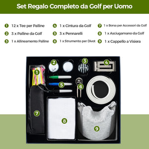 Set Completo da Golf, Tee da Golf, Asciugamano, Cintura da Golf, Cappello da Golf, Attrezzo per Divot, Segnapallina & Borsa Portaoggetti, Scatola Regalo Golf per Uomo e Donna