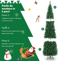 Albero di Natale 150/180/210/240 cm, Albero di Natale Slim con 220/400/700/1000 Rami Folti e Realistici e Base in Metallo, Albero di Natale Artificiale per Casa e Negozio, Verde (210 cm)