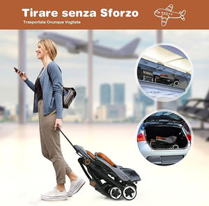 Passeggino Pighevole per Bmabini, Passeggino con Schienale e Poggiapiedi Regolabili, Passeggino Leggero Portata 15 kg, con Cappottina e Zanzariera, per Bambini 0-3 Anni (Grigio)