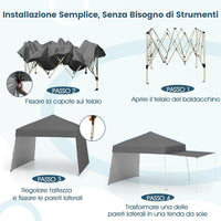 Gazebo Pieghevole 430 x 280 cm, Gazebo da Esterno con Pareti Laterali Convertibili in Tenda da Sole, 8 Picchetti, 4 Corde Antivento, Tendone Impermeabile per Feste (Grigio)