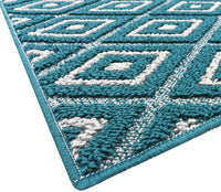 Tappeto Casa Cucina Rombi 3D 50X145 Cm Bordato Moderno Assorbente Antiscivolo Blu