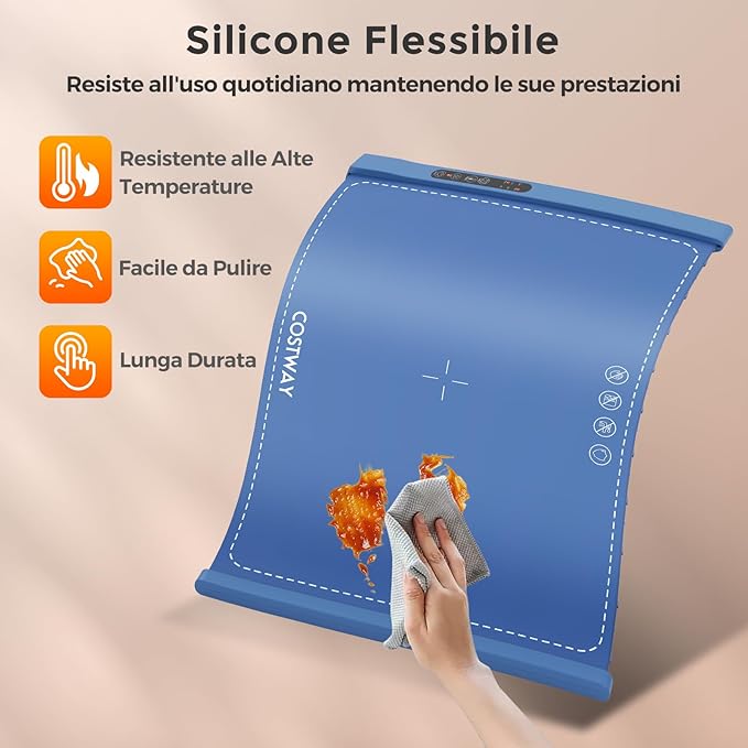 Vassoio Riscaldante Elettrico, Tappetino Riscaldante in Silicone Portatile, con Temperatura Regolabile Timer e Blocco per Bambini, per Buffet, Feste e Cucina (60 x 44 cm,Blu)