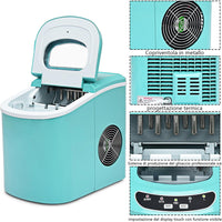 Macchina del Ghiaccio Portatile 12kg/24h, Macchina del Ghiaccio Cubetti con Cucchiaio Porzionatore e Cesto, 9 Cubetti di Ghiaccio in 6-13 Minuti (Verde)