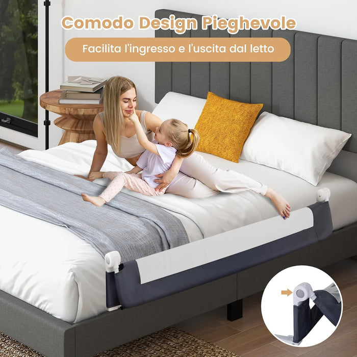 Sponda Letto per Bambini 105/120/150 cm, Barriera di Sicurezza per Neonati, Barriera Letto Pieghevole e Portatile, con Cinghia di Sicurezza (Grigio, 152 x 34 x 42 cm)