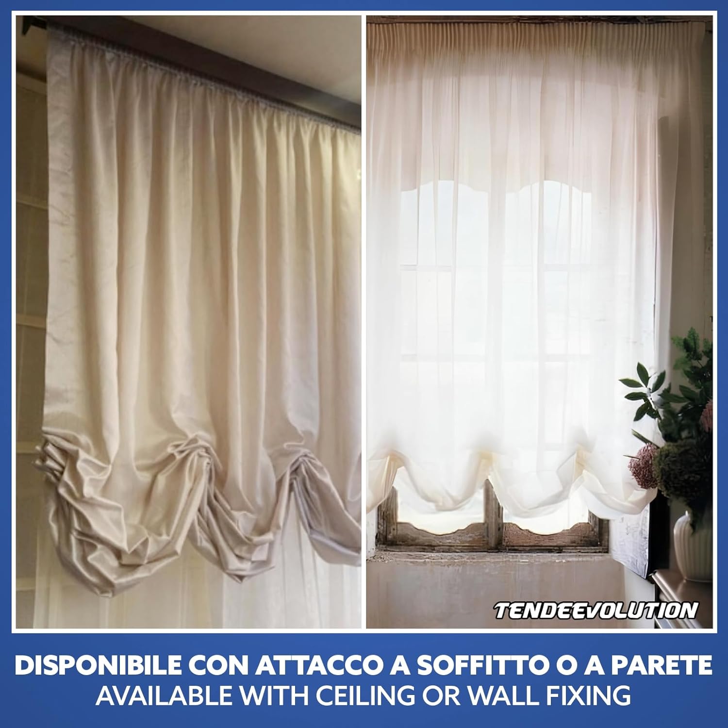 Binario Bastone Tenda a Pacchetto Con Doppio Movimento Apertura Laterale Con 7 Calate Lunghezza 240 CM Comando e ammasso destro