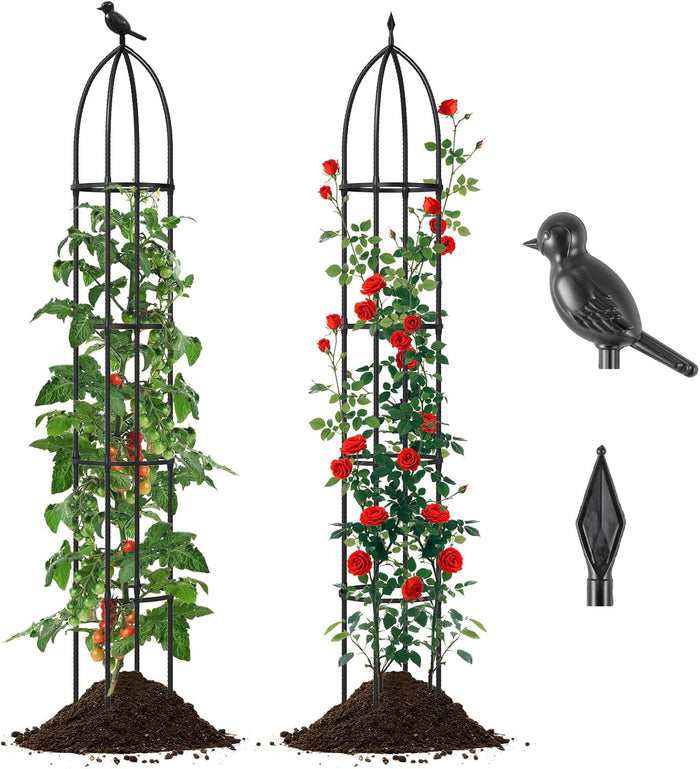 2 Trellis da Giardino per Piante Rampicanti 197 cm, 2 Tralicci in Metallo a Obelisco per Piante in Vaso, Supporto da Giardino per Verdure, Fiori, Pomodori, Rose e Clematidi