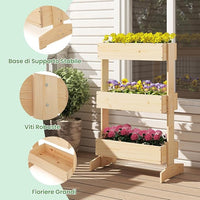 Letto da Giardino Rialzato a 3 Livelli, Fioriere in Legno da Interno e Esterno per Fiori, Verdure ed Erbe, Supporto per Vasi da Fiori Autoportante per Patio, Balcone e Giardino