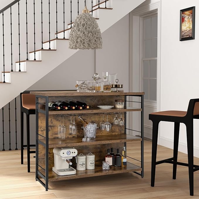 Isola per Cucina con Ampio Piano di Lavoro, Mobile da Cucina con 3 Ripiani Aperti, Poggiapiedi e Piedini Regolabili, Struttura in Metallo, per Cucina, Soggiorno, 120 x 60 x 101cm (Marrone)