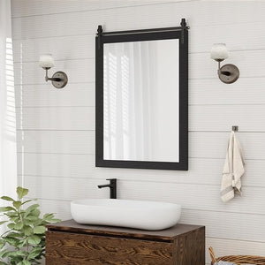 Specchio da Parete 76,5 x 56 cm, Specchio Rettangolare con Cornice in Legno e Staffa in Metallo, Specchio da Bagno Corridoio Soggiorno, Bianco (Nero)
