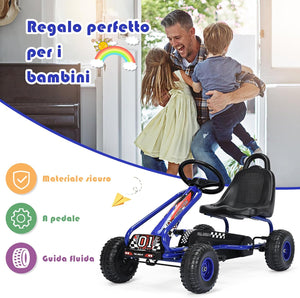 Go Kart a Pedali per Bambini, Go Kart Veicolo con Sedile Regolabile e Freno a Mano, per Bambini 3-6 Anni, Portata Massima 30 kg (Blu)