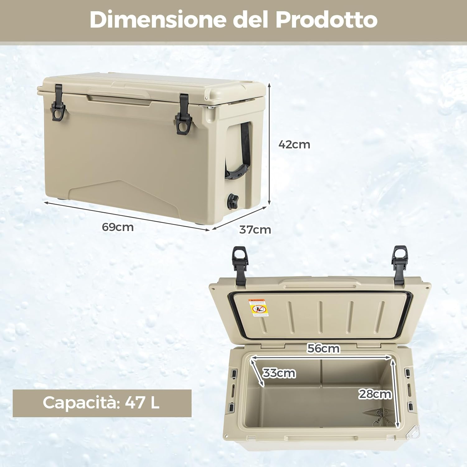 Frigorifero Portatile da 47 Litri, Frigo da Campeggio con Portabicchieri Integrati, Freddo Portatile con Manico, Fino 5-7 Giorni, Regolo e Apribottiglie, per, Campeggio, Picnic, Pesca