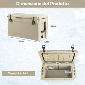 Frigorifero Portatile da 47 Litri, Frigo da Campeggio con Portabicchieri Integrati, Freddo Portatile con Manico, Fino 5-7 Giorni, Regolo e Apribottiglie, per, Campeggio, Picnic, Pesca
