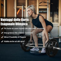 Barra della Trappola Olimpica, Barra Esagonale Pieghevole con Manici Zigrinati, Manicotti 25 cm e Molle, Olympic Hex Trap Bar per Sollevamento Pesi e Bodybuilding, Carico 363 kg(Argento)