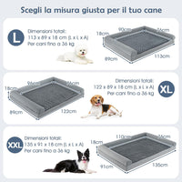 Cuccia Cane Interno in Schiuma, Brandina per Cani con Cuscino, Copertura Rimovibile e Tessuto Interno Impermeabile, Lettino per Animali Domestici, Grigio (122 x 89 x 18 cm)