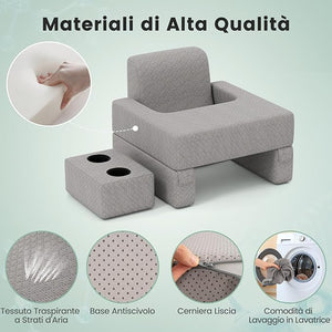 Set di 3 Cuscini da Lettura, Cuscino per Leggere con Tasca Laterale Portabicchieri e Cuscino a Cuneo per Schiena con Appoggio, per Rissarsi Leggere e Giocare, Grigio