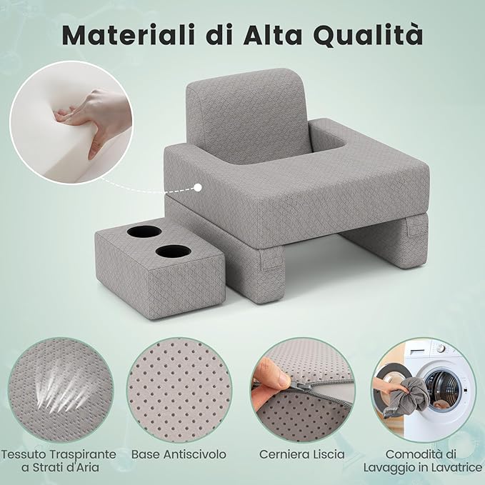 Set di 3 Cuscini da Lettura, Cuscino per Leggere con Tasca Laterale Portabicchieri e Cuscino a Cuneo per Schiena con Appoggio, per Rissarsi Leggere e Giocare, Grigio