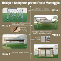 Gazebo Pieghevole da Giardino 3,6 x 3,6m, Gazebo Pop-up con Borsa da Trasporto con Ruote, Regolabile in Altezza, per Feste, Barbecue, Giardino e Spiaggia (Con Rete)