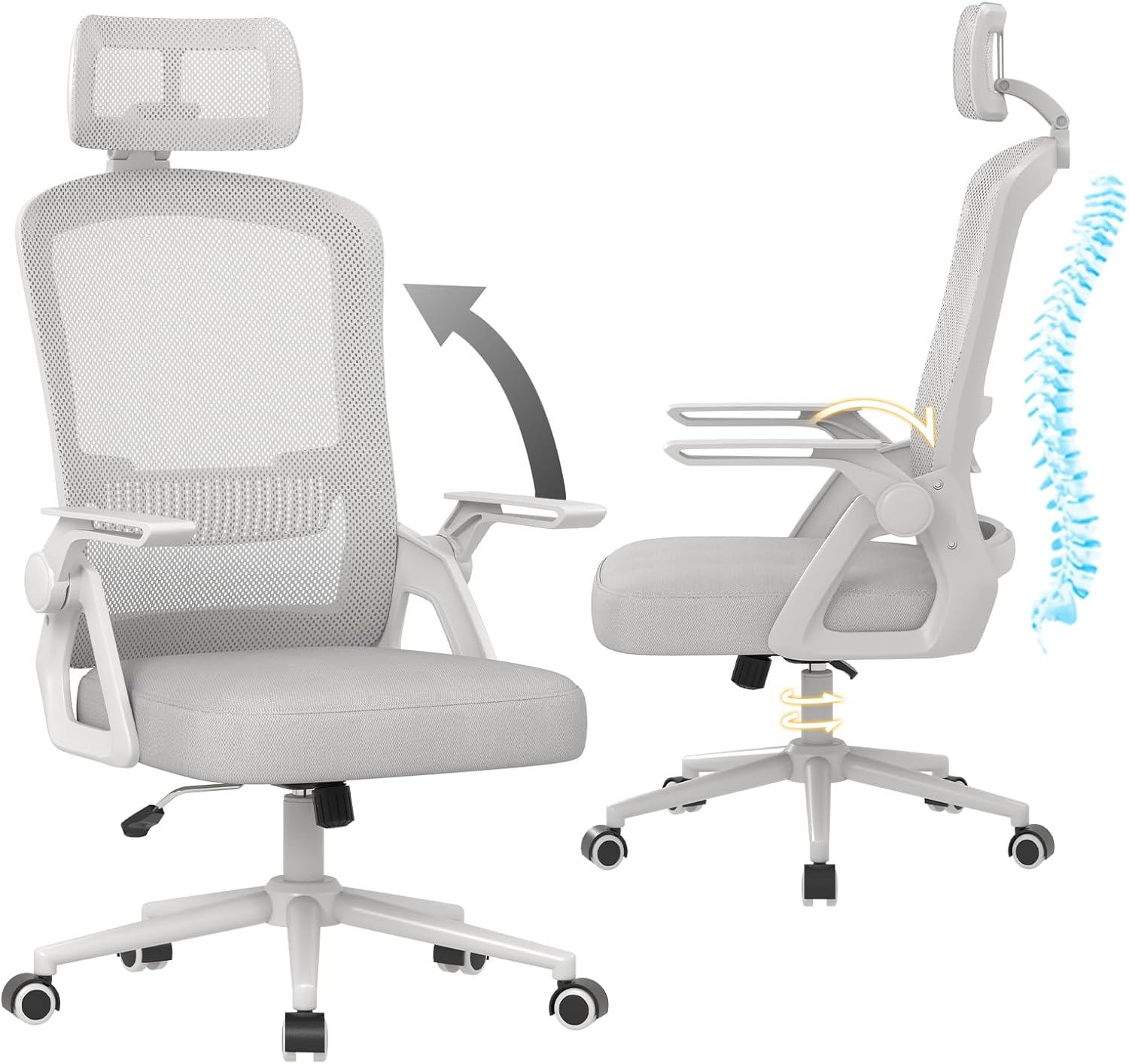 Sedia ufficio con rotelle - RATTANTREE - braccioli regolabili - Funzione Oscillante - Grigio