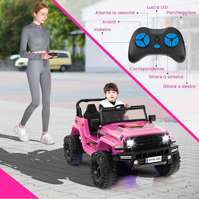 24V Auto per Bambini con Telecomando, Macchina Elettrica con 2 Posti musica Bluetooth luci, 2 Velocità Regolabile, Regalo per Bambini 3-8 Anni (Rosa)