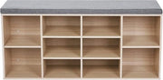 Banco per scarpe - Banco per scarpe imbottito - 10 contenitori - Banco per scarpe in ingresso - Banco per riporre scarpe con cuscino - Ingresso - Imitazione legno - Schiuma - Plastica - Finitura in legno - 104 x 30 x 48 cm (L x P x A)