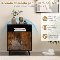 Mobile per Lettiera per Gatti, Casetta per Gatti con Ingresso, Gambe Inclinate e Scomparto Aperto, Tavolino in Legno Versatile per Salotto, 60 x 45 x 75 cm, Marrone e Nero