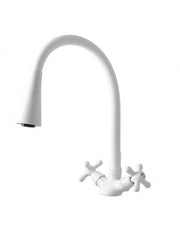 Miscelatore lavello flessibile in memory foam MORAVA RETRO in ottone bianco opaco