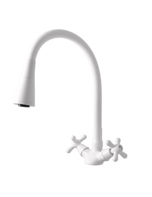 Miscelatore lavello flessibile in memory foam MORAVA RETRO in ottone bianco opaco