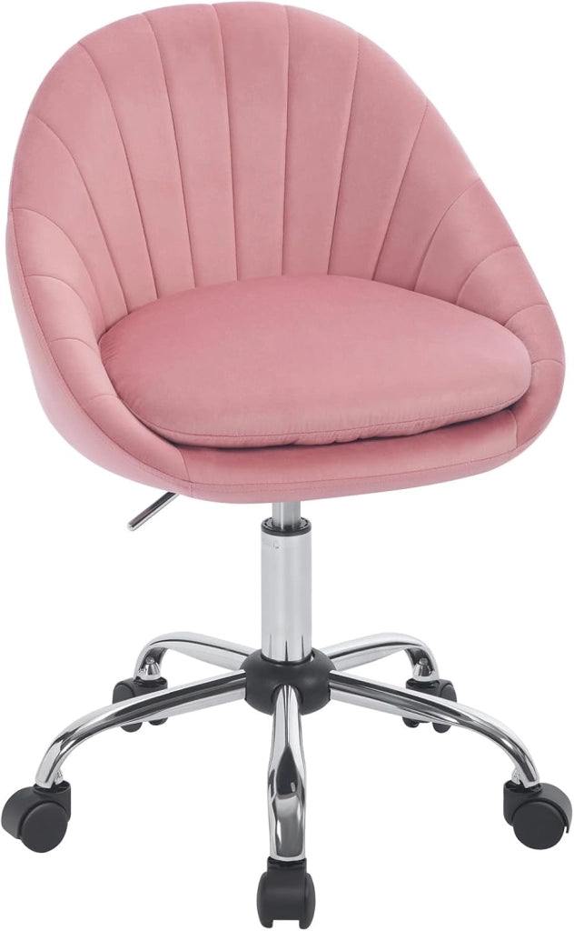 Sedia da Scrivania per Casa Regolabile in Altezza con Rotelle, Sedia Trucco Girevole Ergonomica, Ufficio, Camera da Letto, Studio, Velluto, Rosa, BS167rs