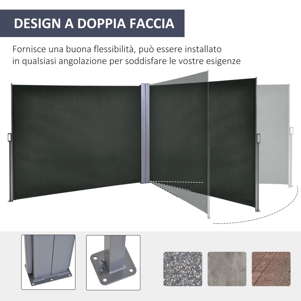Divisore da Giardino in Poliestere e Metallo Regolabile ¨C zephmum ¨C Grigio 600x180 cm