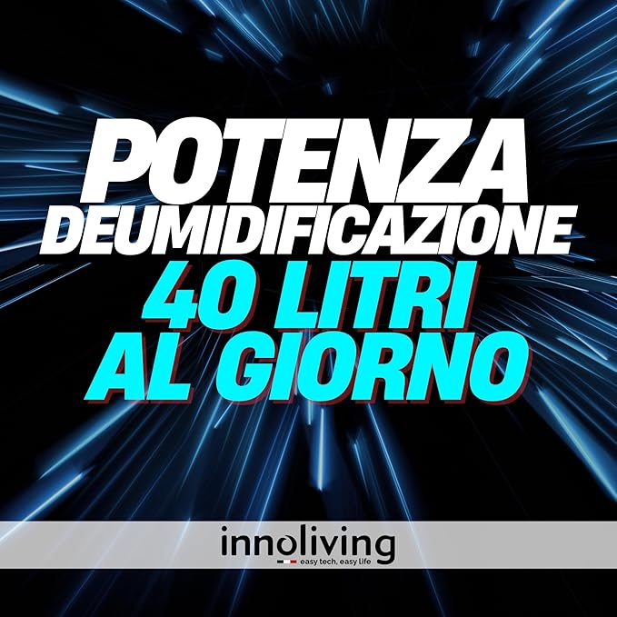 Innoliving Deumidificatore 40L, Modalità Asciugatura e Purificazione, Gas R290 Eco-Friendly, Timer 24h, Digitale, Capiente, Sbrina Autom, Serbatoio 5.5 Litri