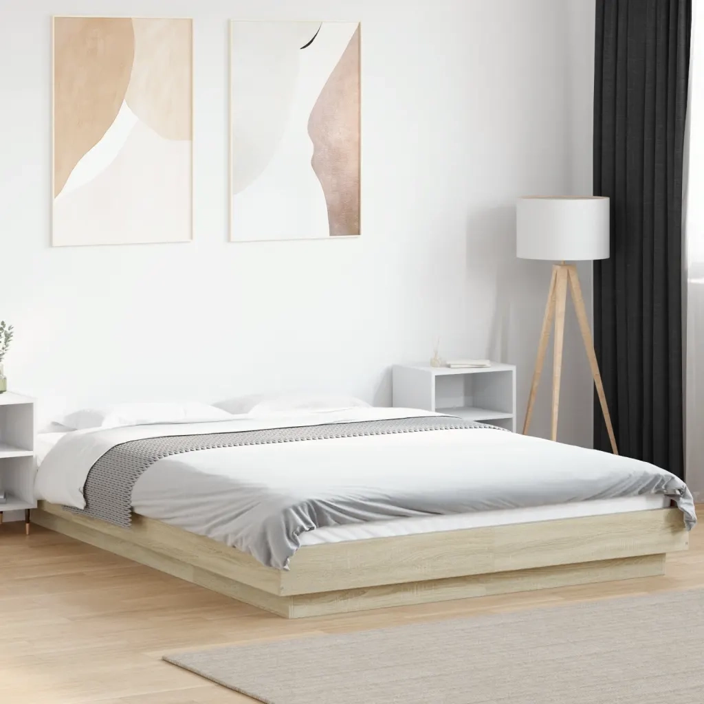 Letto matrimoniale | Letto per adulti | Giroletto Luci LED Rovere Sonoma 140x190 cm Legno Multistrato