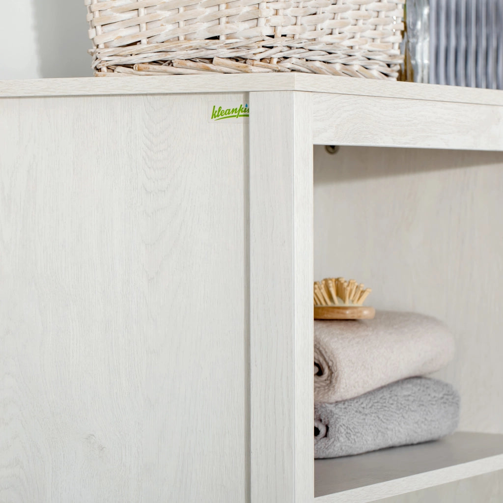 Colonna Bagno con Ante Vetro e 3 Ripiani ¨C Zephmum ¨C 53x30x162 cm Bianco