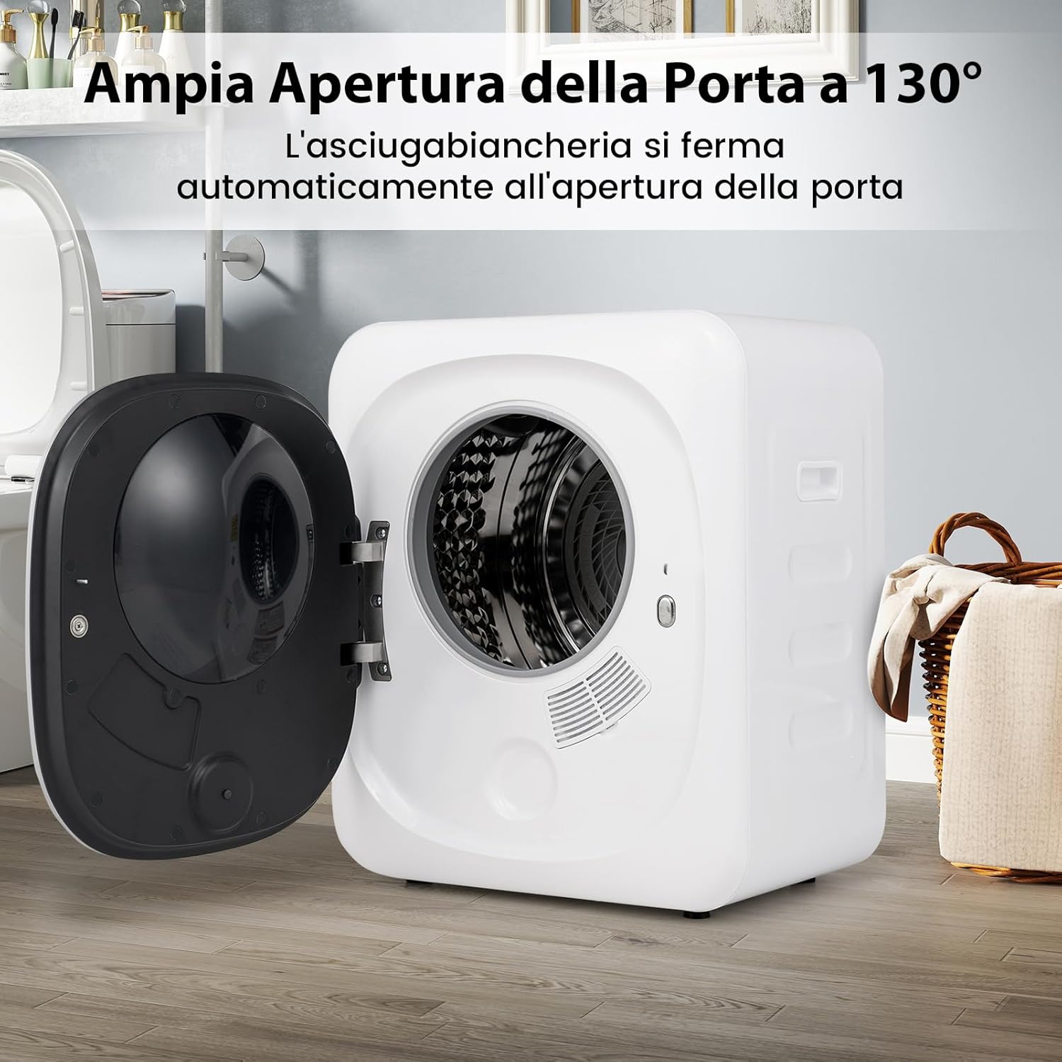 800W Asciugatrice Portatile, Asciugatrice Compatta con Cestello in Acciaio Inox 5kg, panello a LED e Asciugatura Intelligente, Ideale per Casa Appartamento, 48x40x56 cm [Classe di efficienza energetica C]