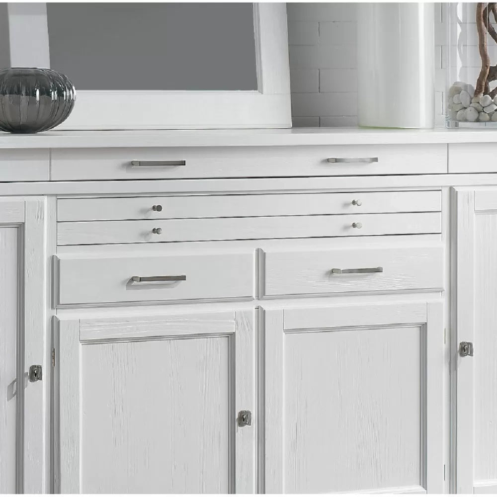 Madia credenza in legno massello 4 porte laccato bianco l.222 p.52 h.108 - Mobili 2G