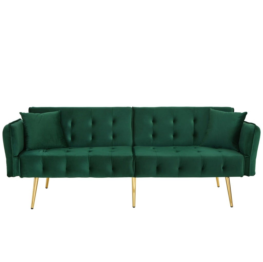 Divano letto 2 posti 178x82 cm verde in velluto, schienale e braccioli regolabili