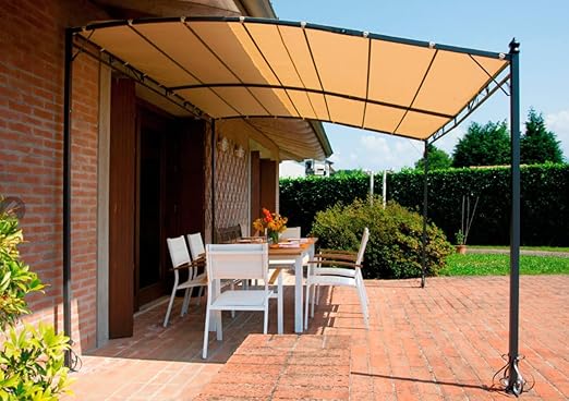 Pergola rettangolare parete 3x4 mt da esterno giardino in ferro telo ecrù 180gr resinato Tomaino