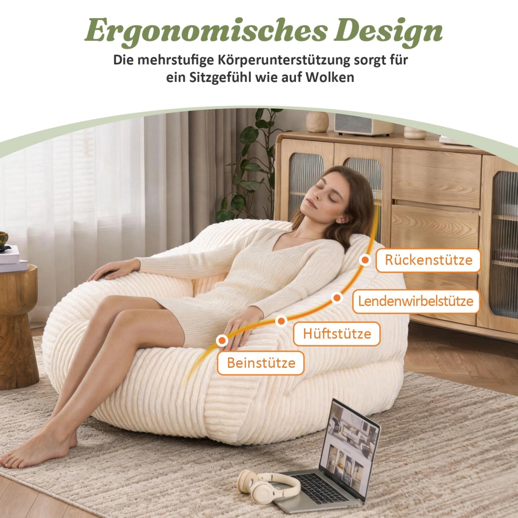 Sitzsack per adulti in velluto a coste beige, già riempito, senza montaggio