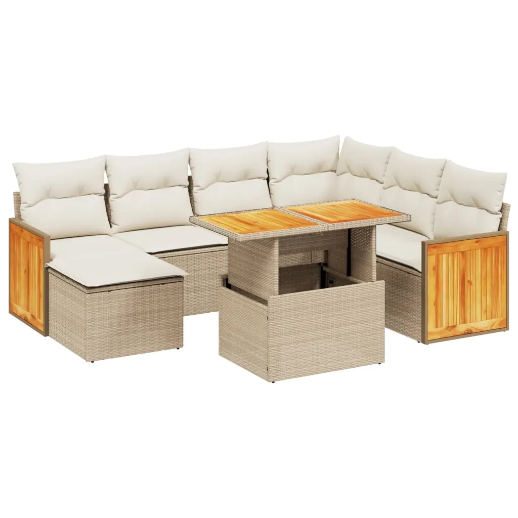 Set Divano da Giardino 8 pz con Cuscini Beige in Polyrattan