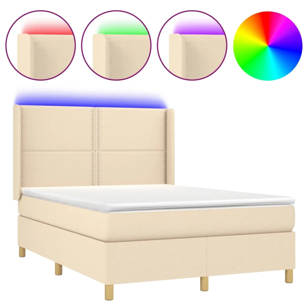 Letto a Molle con Materasso e LED Crema 140x190 cm in Tessuto 3138794