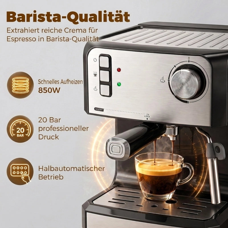 Macchina per caff¨¨ espresso, 20 bar con montalatte, serbatoio dell'acqua da 1,6 litri, nera