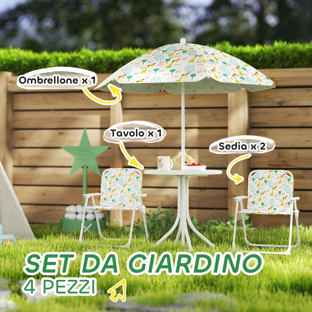 Set da Giardino per Bambini 2-5 Anni con Tavolino 2 Sedie e un Ombrellone Bianco