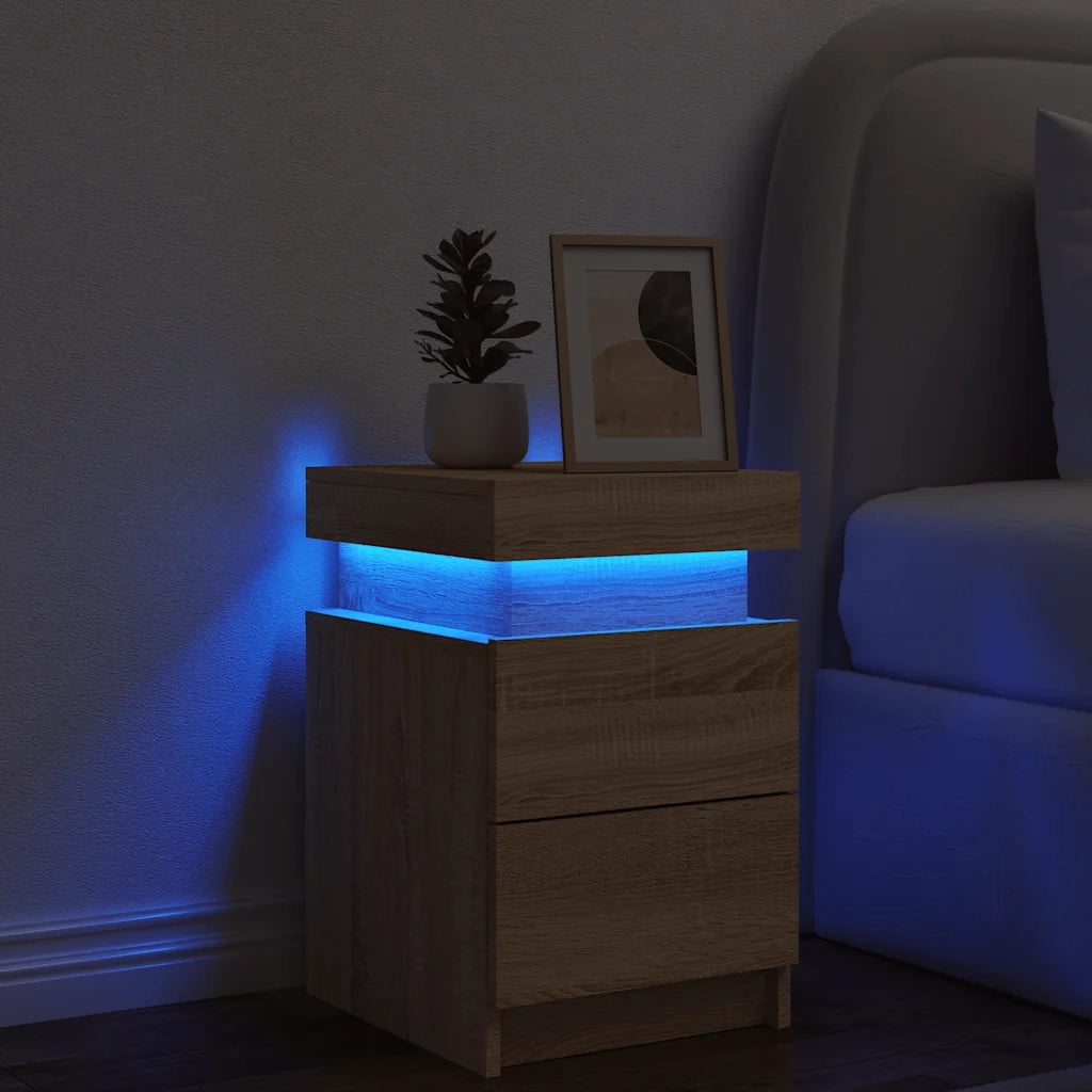 Comodino | Armadio da Notte | Mobiletto da notte con Luci LED Rovere Sonoma 35x39x55 cm