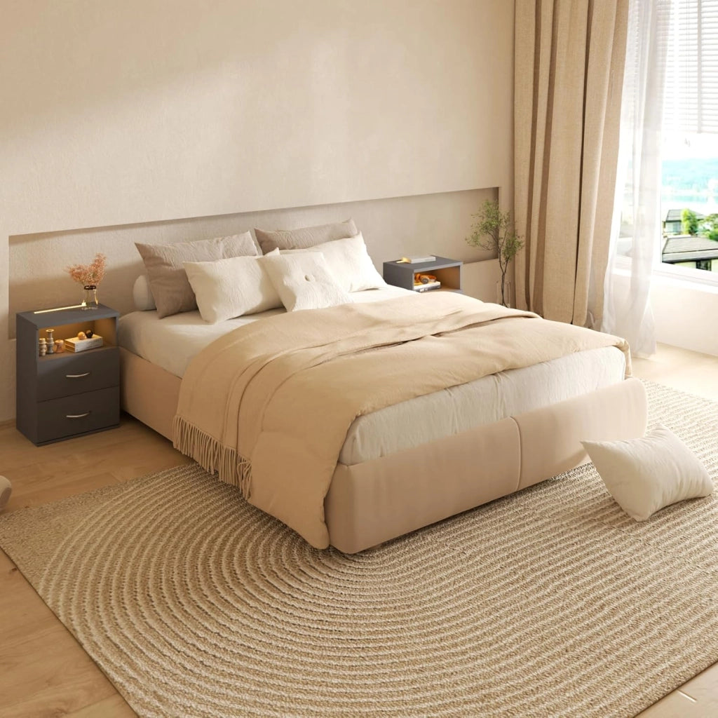 ® Comodino Set da 2 Illuminazione LED Touch 40x28x55cm in Legno 2 Cassetti Camera da Letto Tavolino Comodini