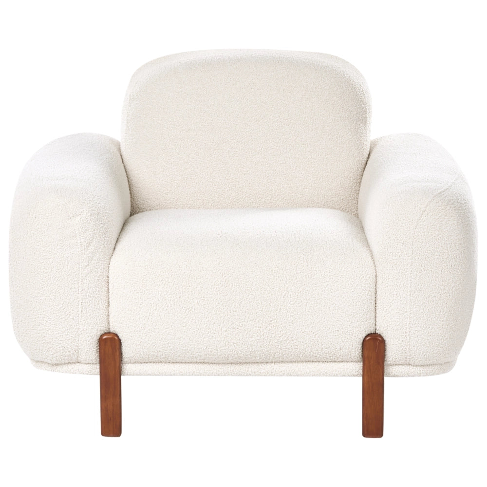 Set da salotto a 4 posti Rivestimento bouclé color bianco Divano a 2 posti e 2 poltrone Morbido Moderno Organico Basso Curvilineo