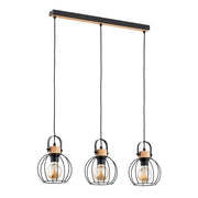 Lampada a sospensione loft nera legno 3xE27 Kaliks Alfa