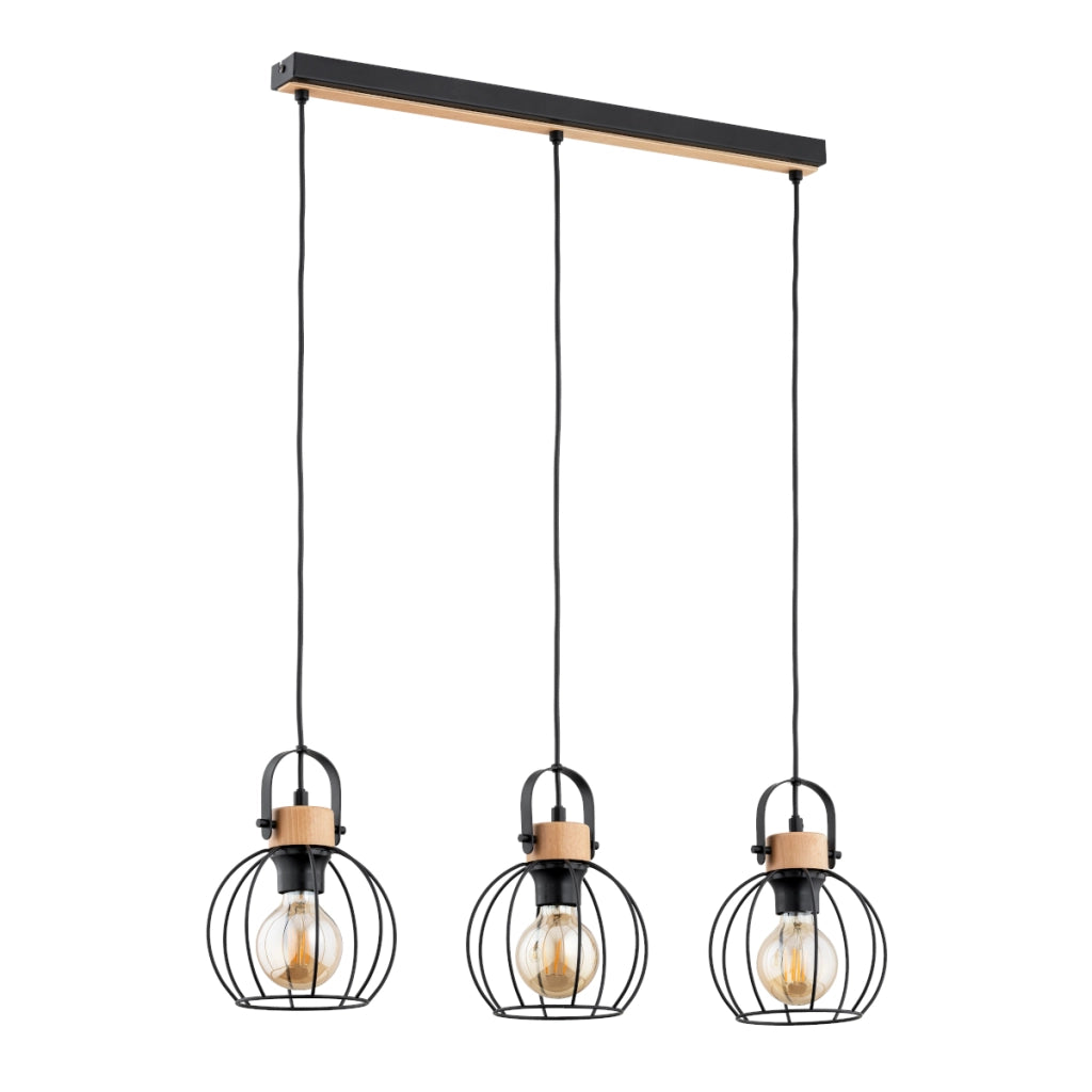 Lampada a sospensione loft nera legno 3xE27 Kaliks Alfa