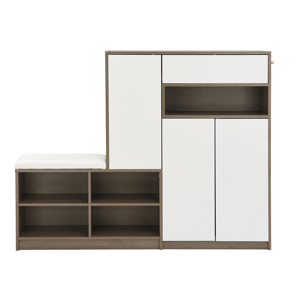 Scarpaio multifunzionale con seduta imbottita - Xylo - L140xP35xH110 cm - Bianco - Ripiani regolabili per corridoio