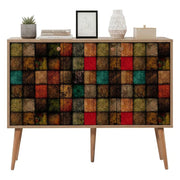 Credenza Arzumia, Buffet da soggiorno, Madia da salotto, Dispensa da cucina, 120x36h90 cm, Quercia e Multicolore