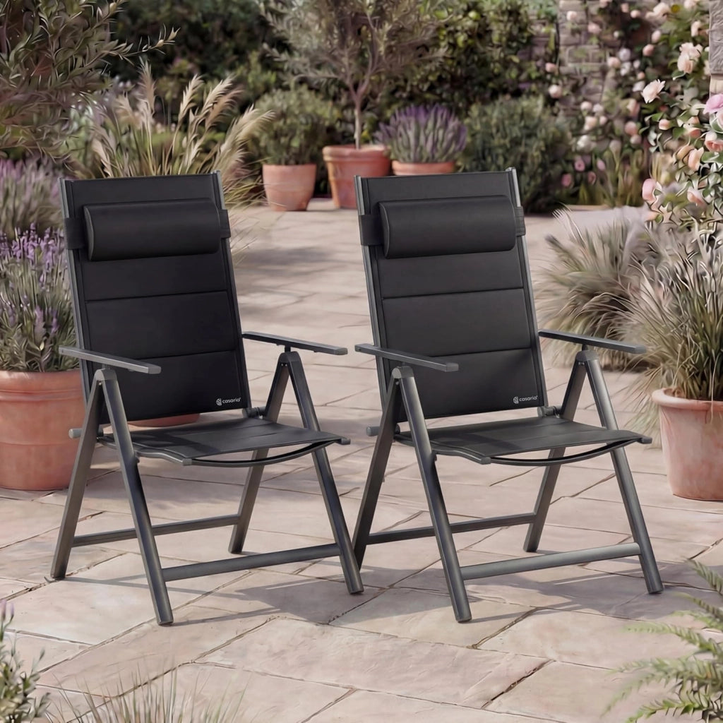 Set 2 Sedie da Giardino Schienale Regolabile 8 Livelli Supporto Lombare Alluminio Carico Max.120 kg Campeggio